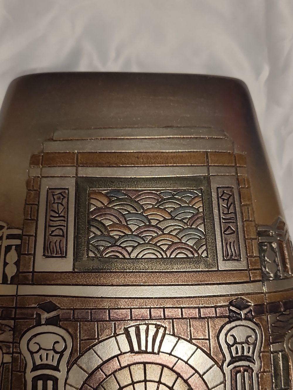 Artmax Embossed Bronze Decorative Architectural Vase. 13" X 8" - Picture 6 of 12